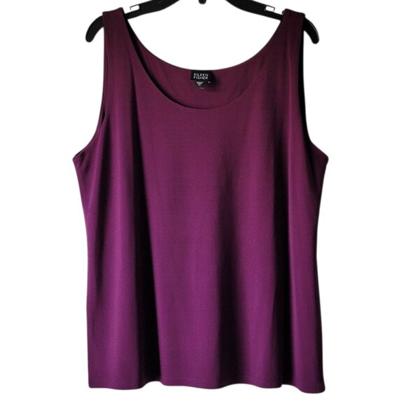 EILEEN FISHER 100% Silk Purple Scoop Neck Lined Tank Top Size M - Picture 9 of 9